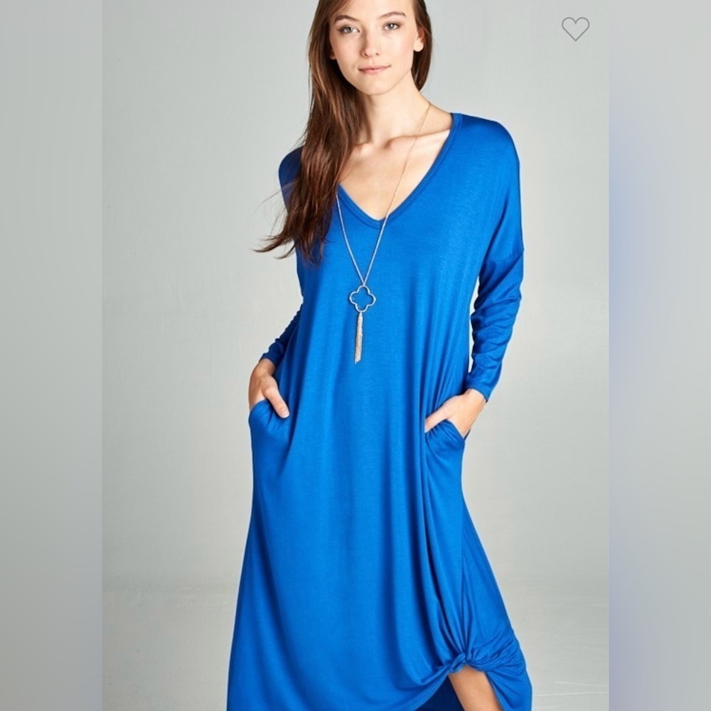 Royal Blue Solid Jersey Midi Dress